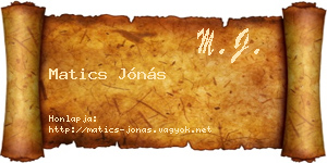 Matics Jónás névjegykártya
